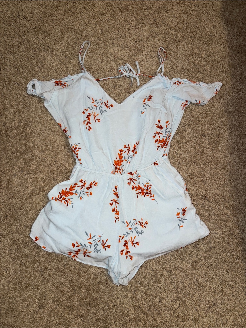Forever 21 White Romper with Orange Floral Print